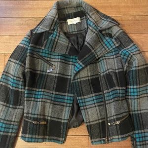 Plaid, Wool-blend Moto Jacket